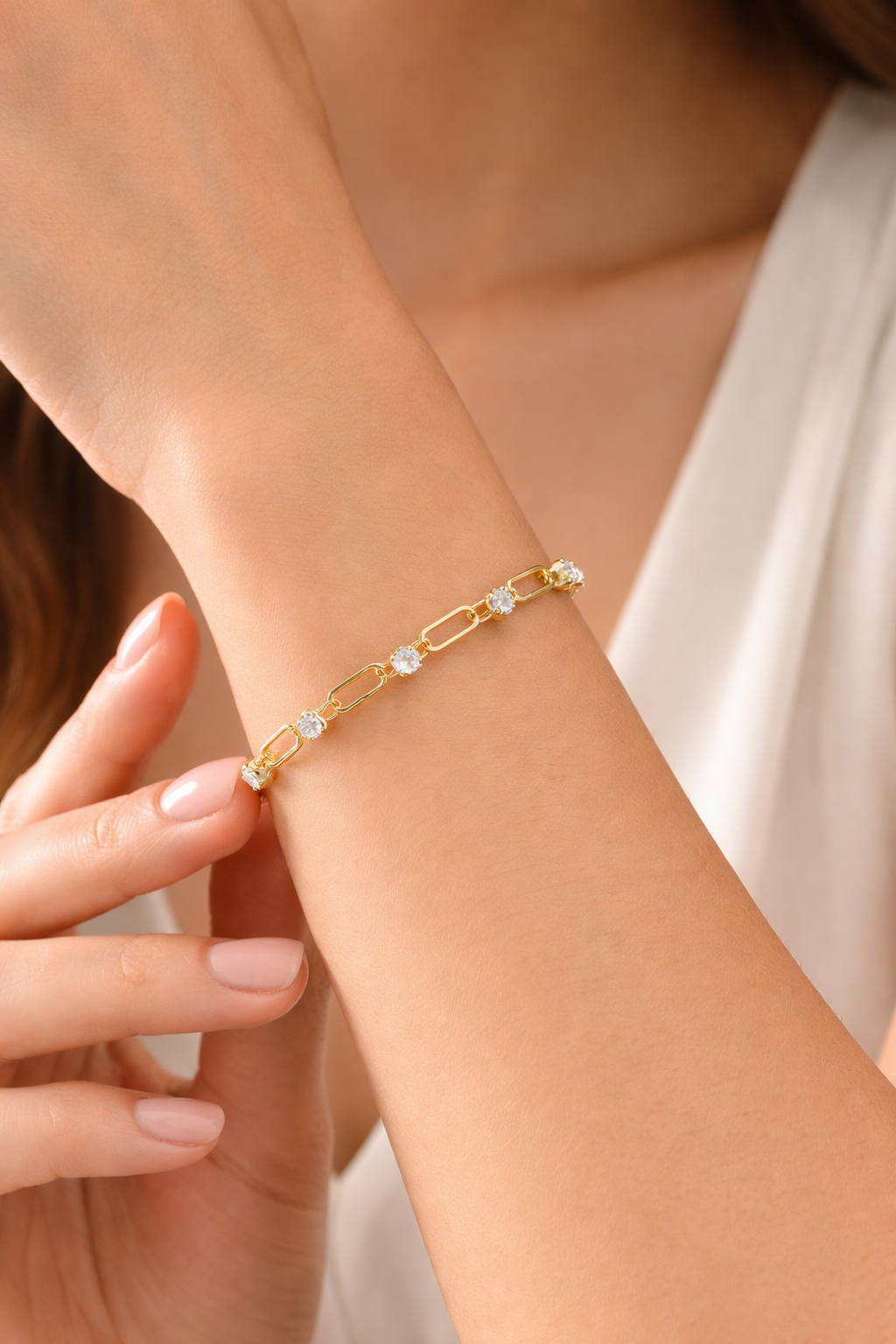 Crystal Clip Chain Bracelet  - 18K Gold Plated