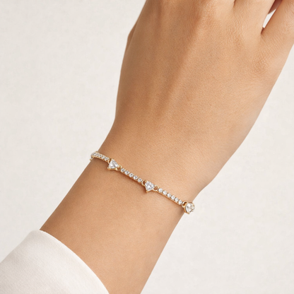 Trinity Heart Tennis Bracelet - 18K Gold Plated
