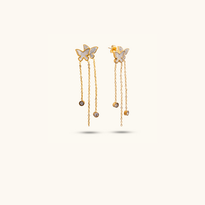 Butterfly Enamel Thready Earrings - 18K Gold Plated
