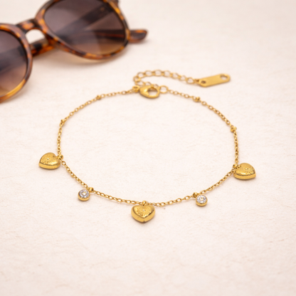 Heart Drop Charm Bracelet - 18K Gold Plated