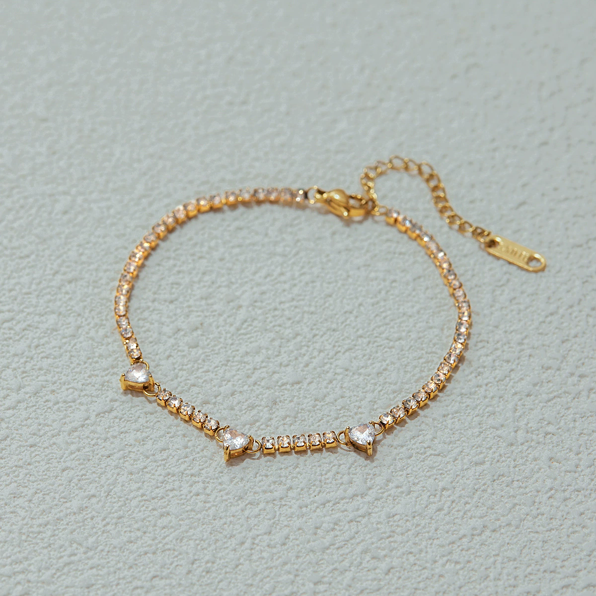 Trinity Heart Tennis Bracelet - 18K Gold Plated