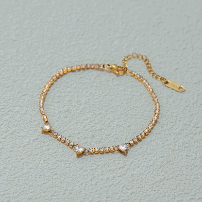 Trinity Heart Tennis Bracelet - 18K Gold Plated