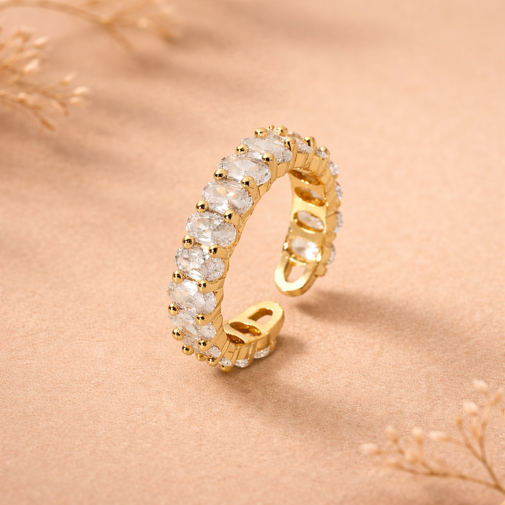 Orbit Tennis Cuff Ring - 18K Gold Plated (Adjustable)