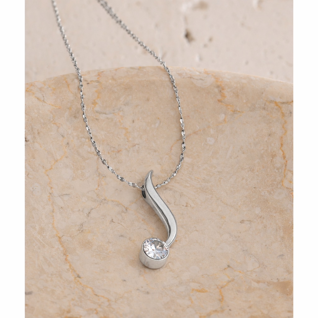 Silver Curve Solitaire Necklace - Silver Plated