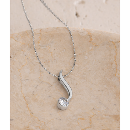 Silver Curve Solitaire Necklace - Silver Plated