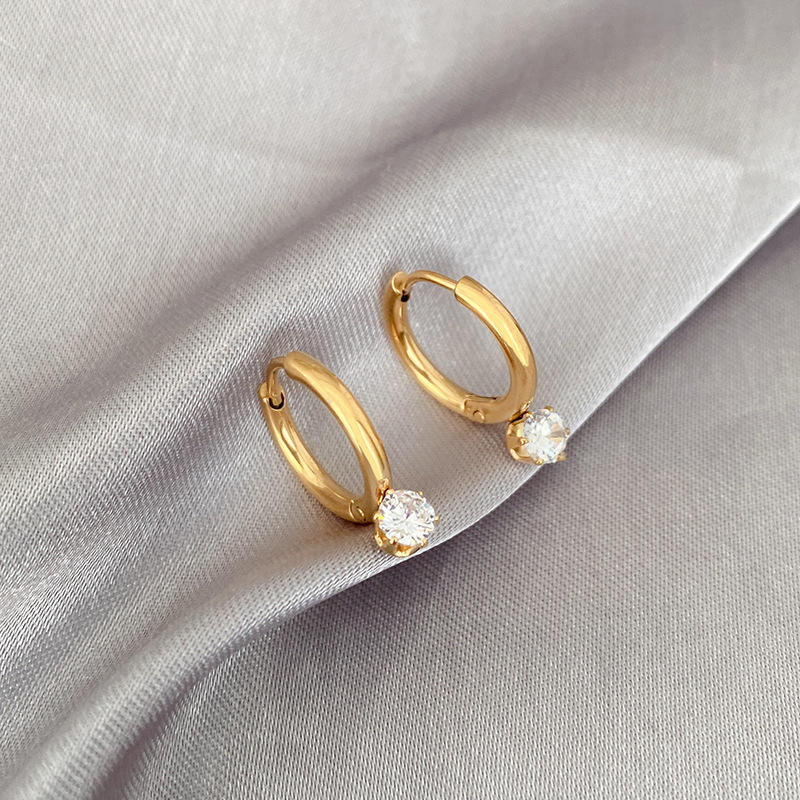 Solitaire Huggie Hoops - 18K Gold Plated