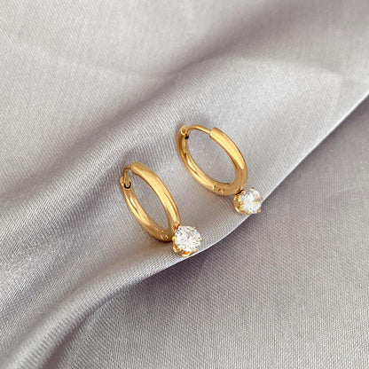 Solitaire Huggie Hoops - 18K Gold Plated