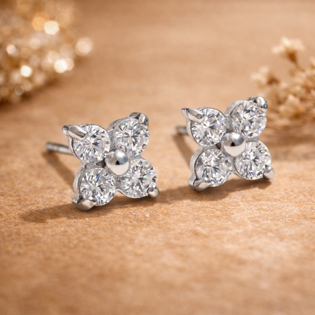 Four-Petal Studs - Silver Plated