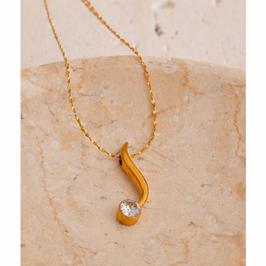 Golden Curve Solitaire Necklace - 18K Gold Plated