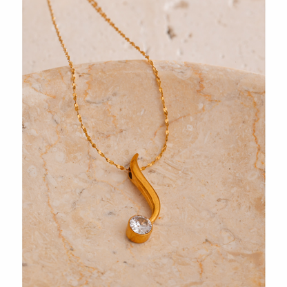 Golden Curve Solitaire Necklace - 18K Gold Plated
