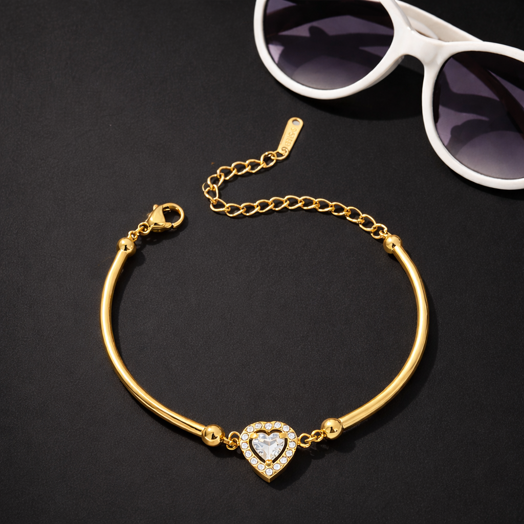 Crystal Heart Bracelet - 18K Gold Plated