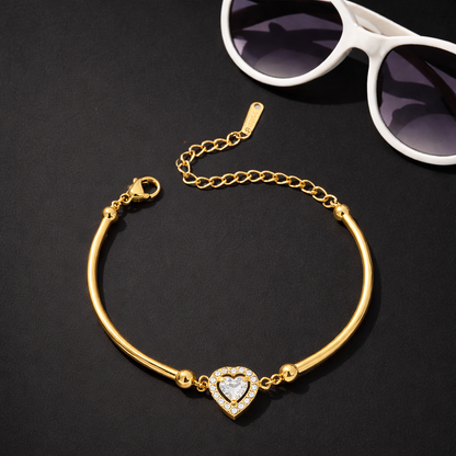Crystal Heart Bracelet - 18K Gold Plated