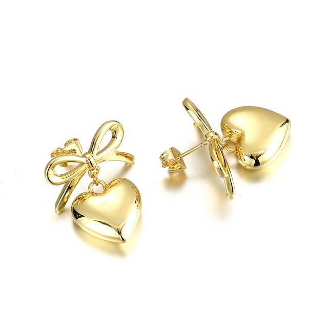 Bow Heart Earrings - 18K Gold Plated
