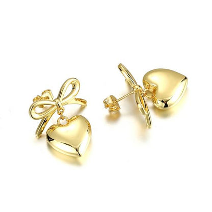 Bow Heart Earrings - 18K Gold Plated