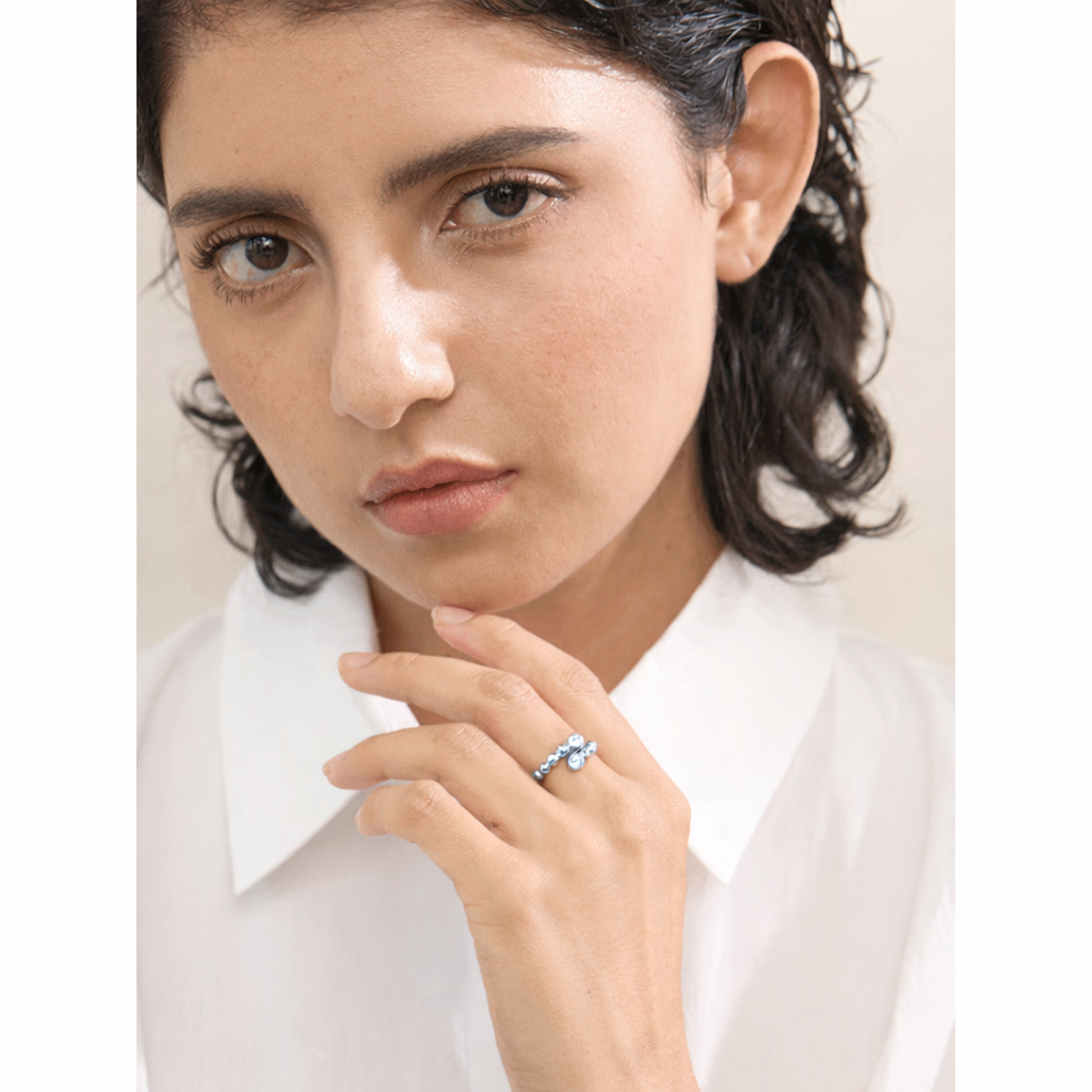 Beaded Ring - Silver Plated (Adjustable)