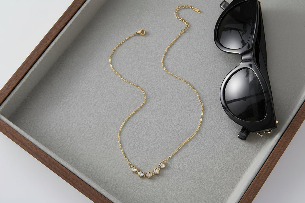 Penta Hearts Necklace - 18K Gold Plated
