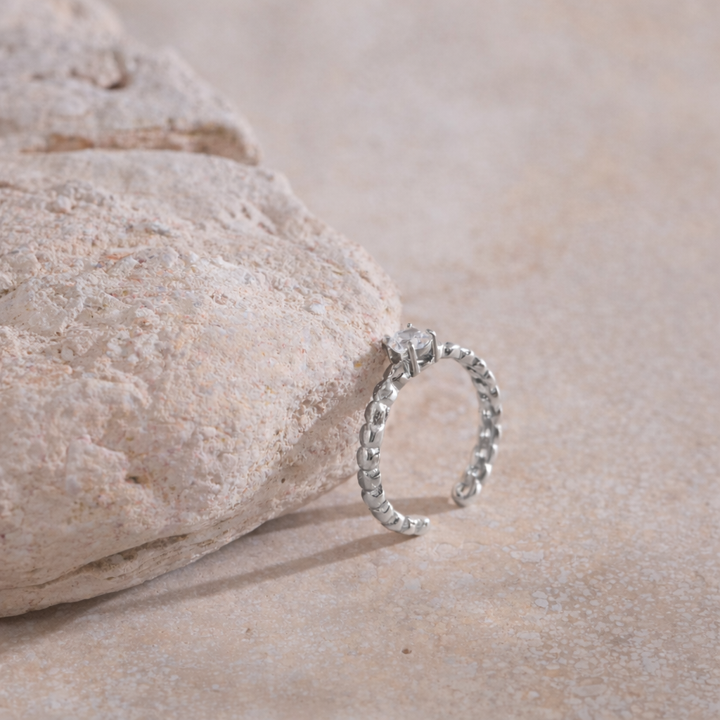 Solitaire Link Ring - Silver Plated (Adjustable)