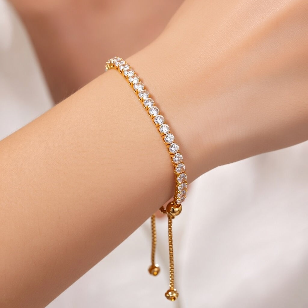 Adjustable Tennis Bracelet - 18K Gold Plated