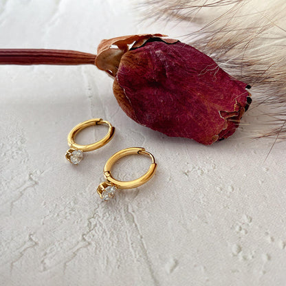 Solitaire Huggie Hoops - 18K Gold Plated