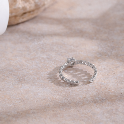 Solitaire Link Ring - Silver Plated (Adjustable)