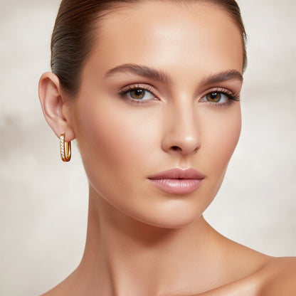 Crystal Huggie Hoops Earrings - 18K Gold Plated