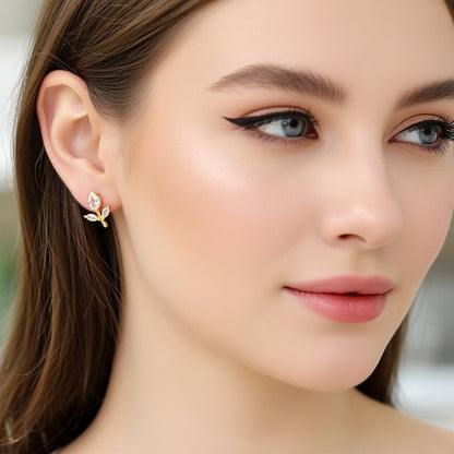 Floral Vine Studs Earrings - 18K Gold Plated