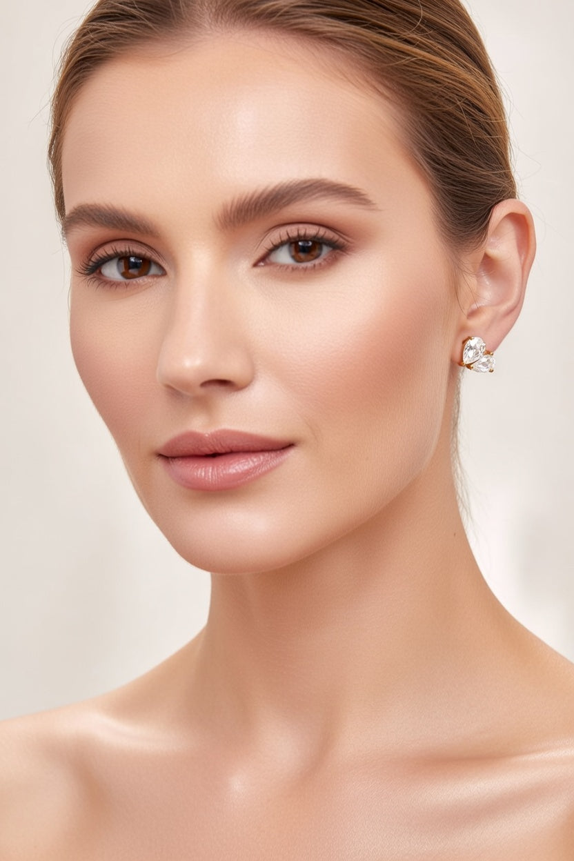 Twin Teardrop Studs Earrings - 18K Gold Plated