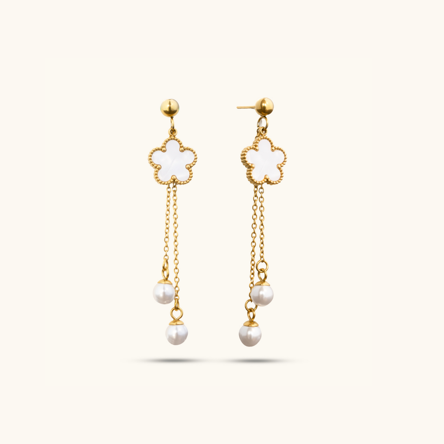 White Clover Thread Earrings - 18K Gold Plated