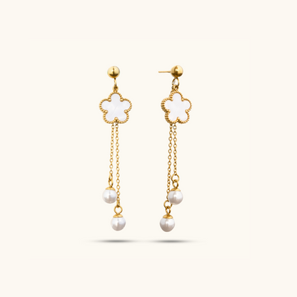 White Clover Thread Earrings - 18K Gold Plated