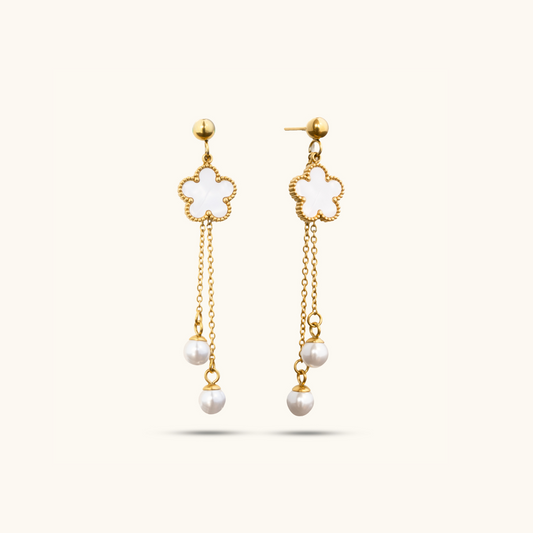 White Clover Thread Earrings - 18K Gold Plated