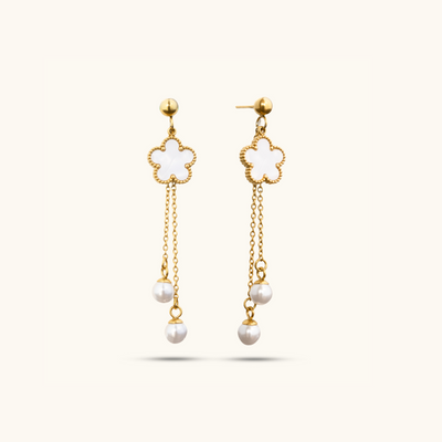 White Clover Thread Earrings - 18K Gold Plated