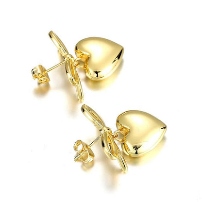 Bow Heart Earrings - 18K Gold Plated