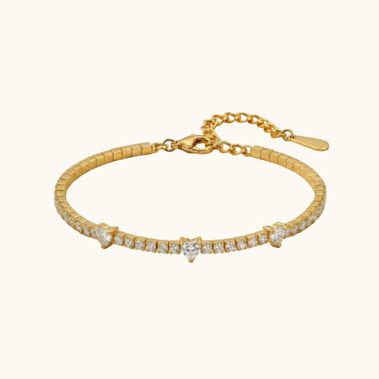 Trinity Heart Tennis Bracelet - 18K Gold Plated