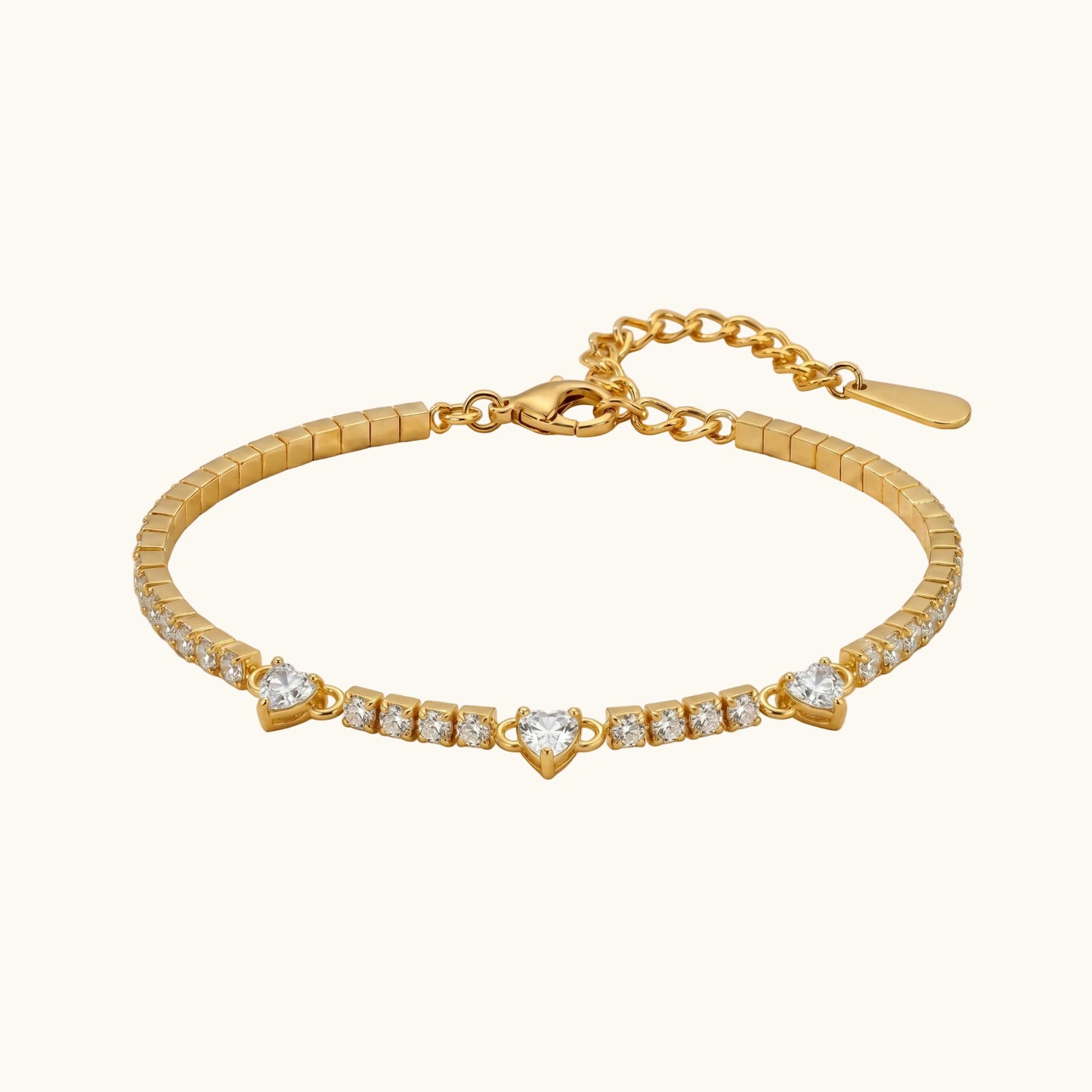 Trinity Heart Tennis Bracelet - 18K Gold Plated