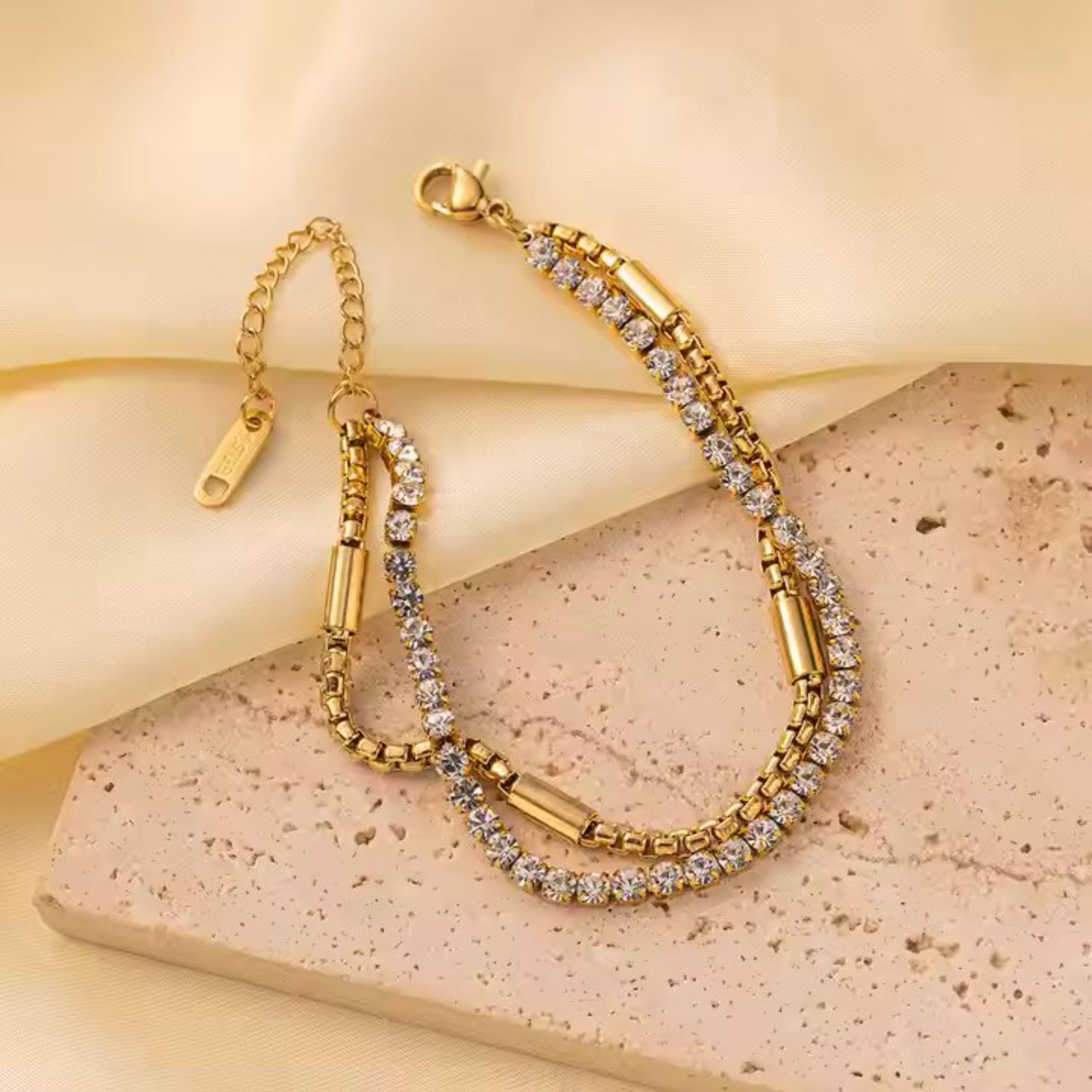 Layered Zirconia Tennis Bracelet - 18K Gold Plated