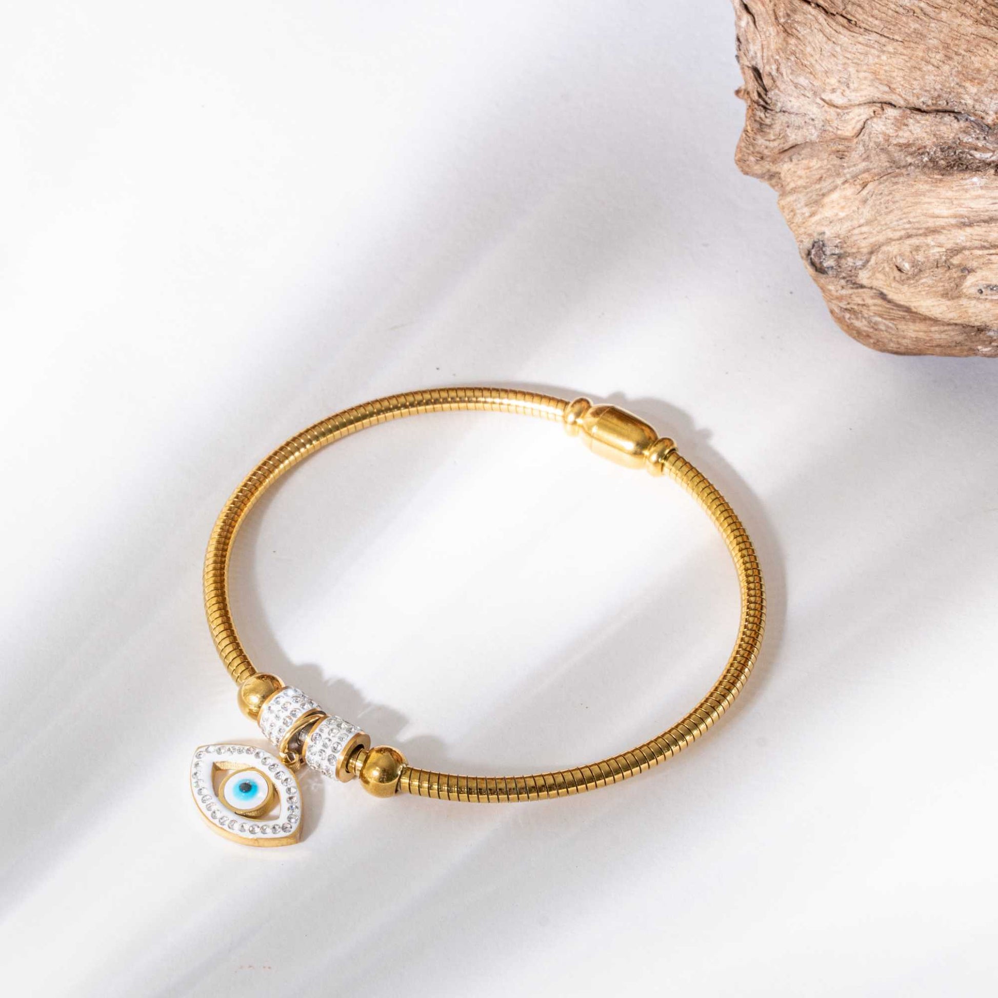 Buy Evil Eye Charm Magnetic Bracelet Bangle - 18K Gold Plated online jewellery