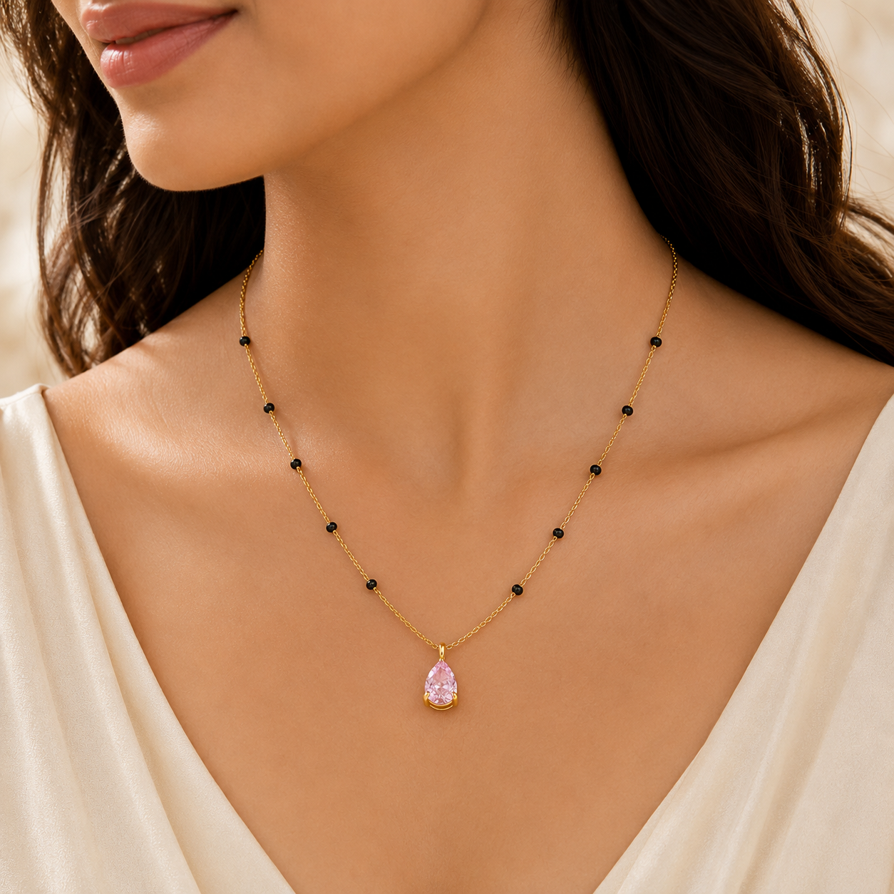 Pink Drop Mangalsutra - 18k Gold Plated
