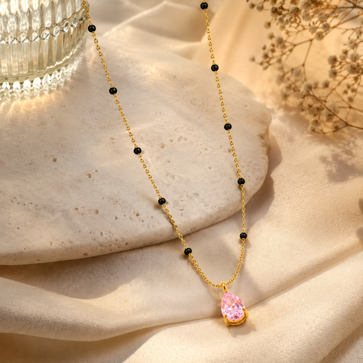 Pink Drop Mangalsutra - 18k Gold Plated