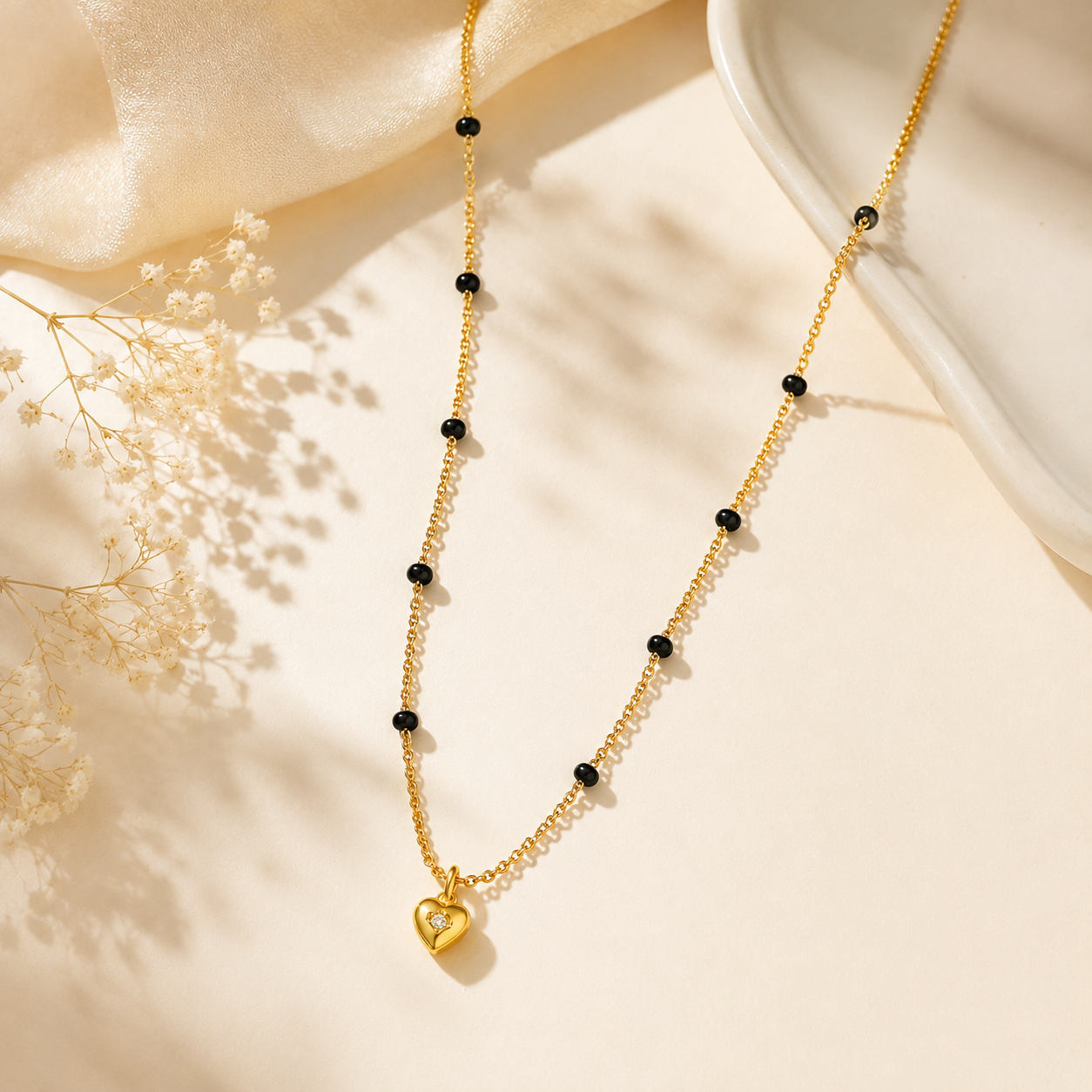 Crystal Heart Mangalsutra - 18k Gold Plated
