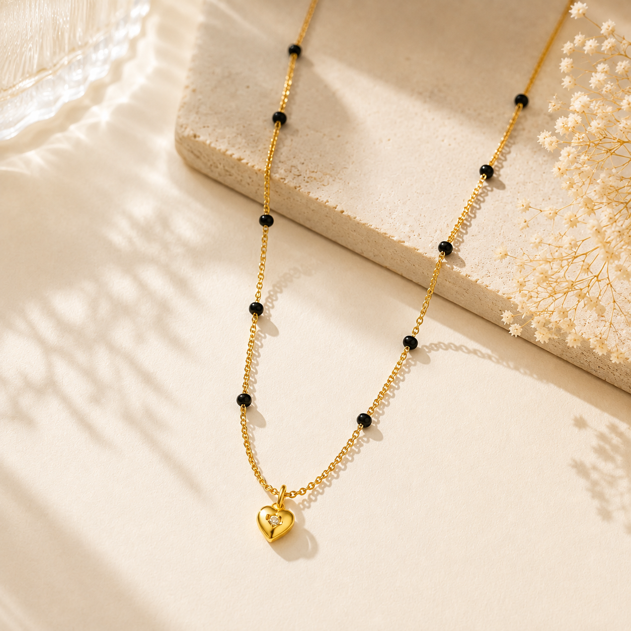 Crystal Heart Mangalsutra - 18k Gold Plated