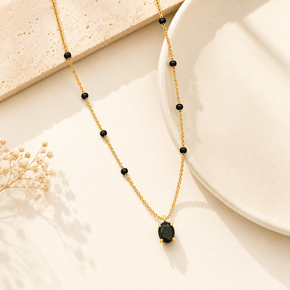 Black Oval Mangalsutra - 18k Gold Plated Anti Tarnish jewellery