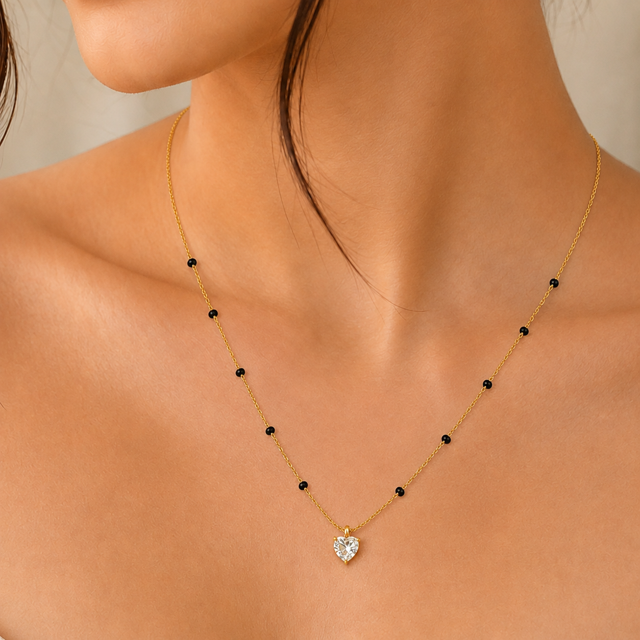 Heart Solitaire Mangalsutra - 18k Gold Plated