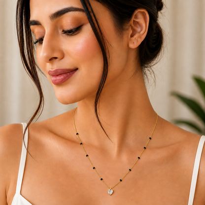 Heart Solitaire Mangalsutra - 18k Gold Plated