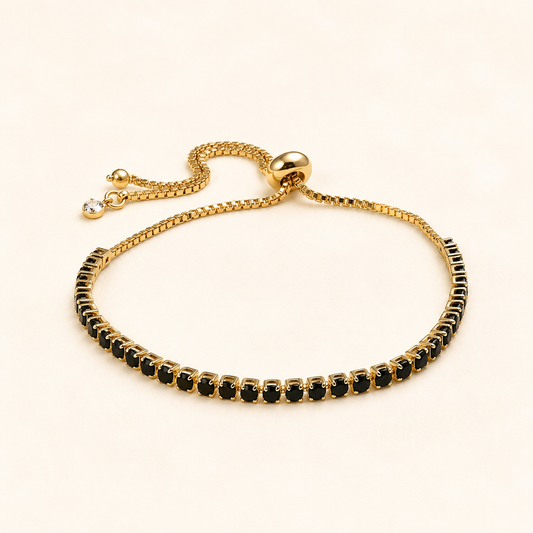 Onyx Adjustable Tennis Bracelet - 18k Gold Plated