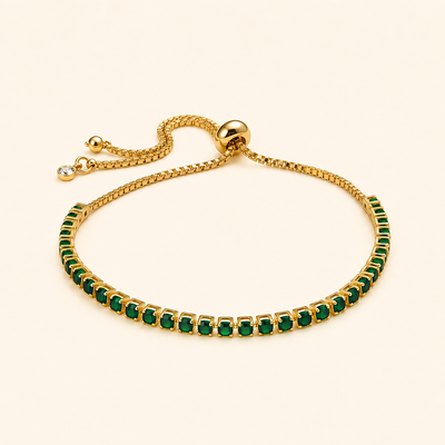 Emerald Adjustable Tennis Bracelet - 18k Gold Plated
