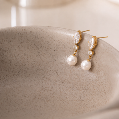 Ciela Pearl Drops Earrings - 18K Gold Plated
