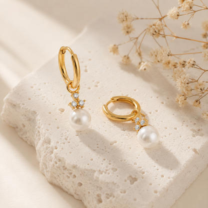 Avenor Pearl Hoops Earrings - 18K Gold Plated
