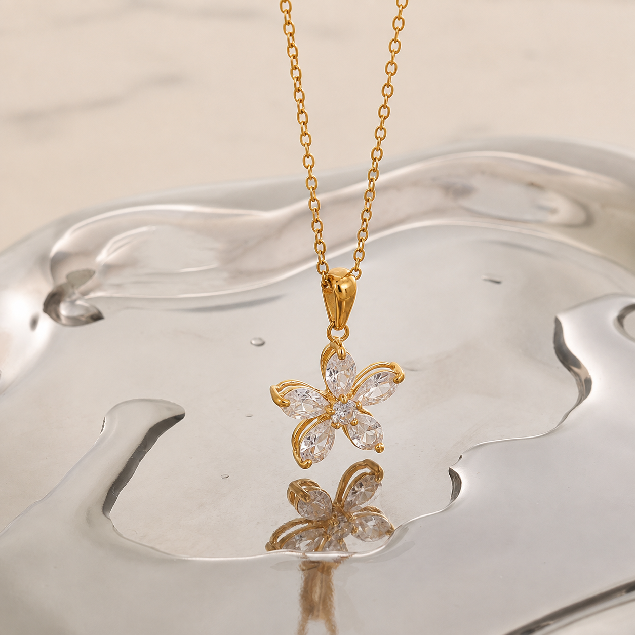 Statement Flower Necklace - 18K Gold Plated