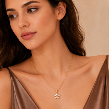 Statement Flower Necklace - 18K Gold Plated