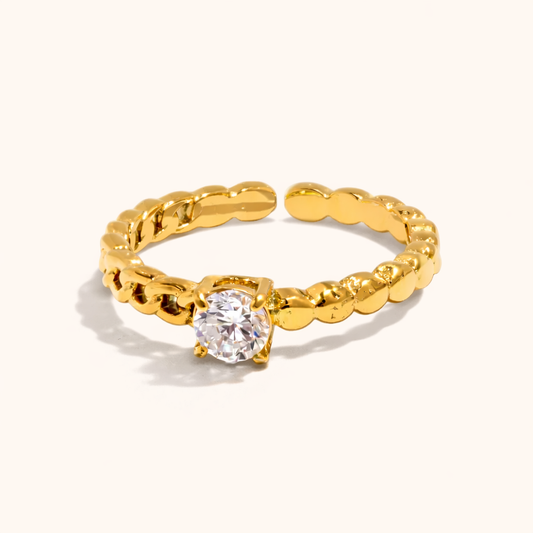 Solitaire Link Ring - 18K Gold Plated (Adjustable)